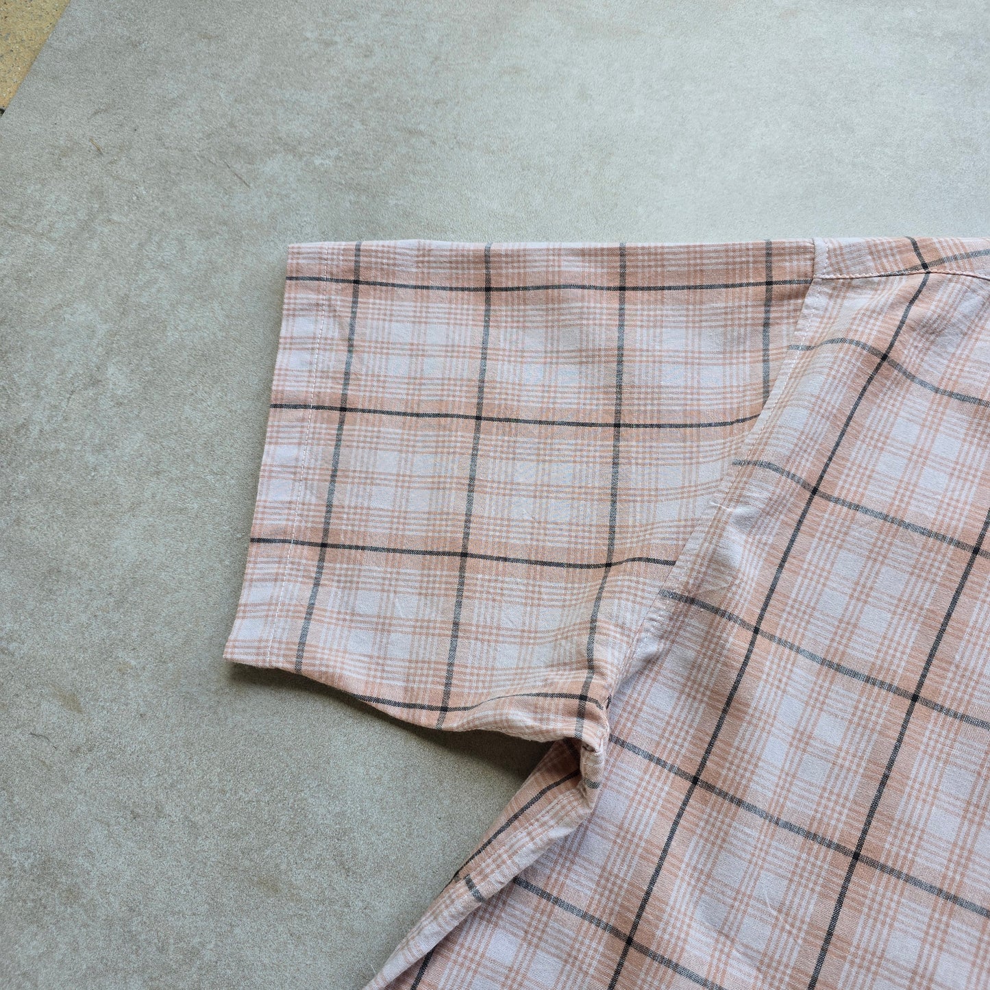 S Double Short Sleeve Check Button Up Shirt - L