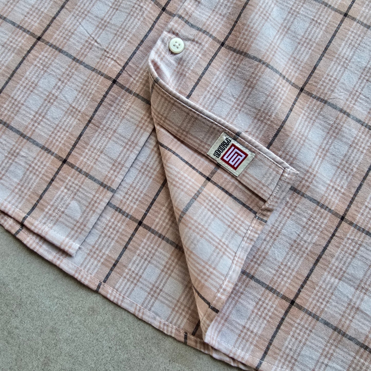 S Double Short Sleeve Check Button Up Shirt - L