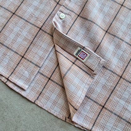 S Double Short Sleeve Check Button Up Shirt - L