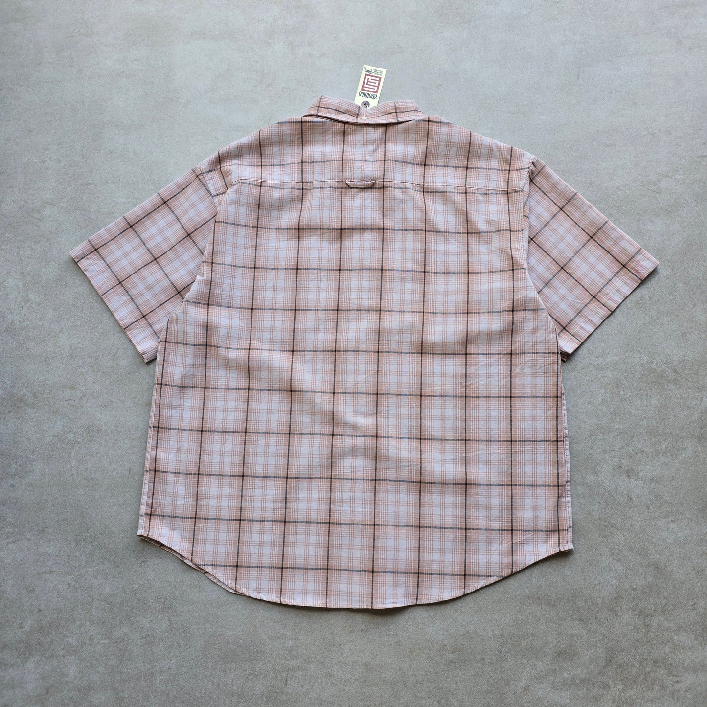 S Double Short Sleeve Check Button Up Shirt - L
