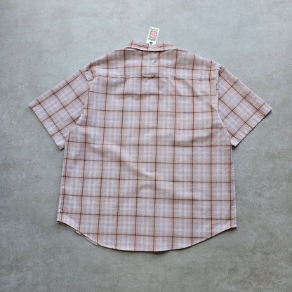 S Double Short Sleeve Check Button Up Shirt - L