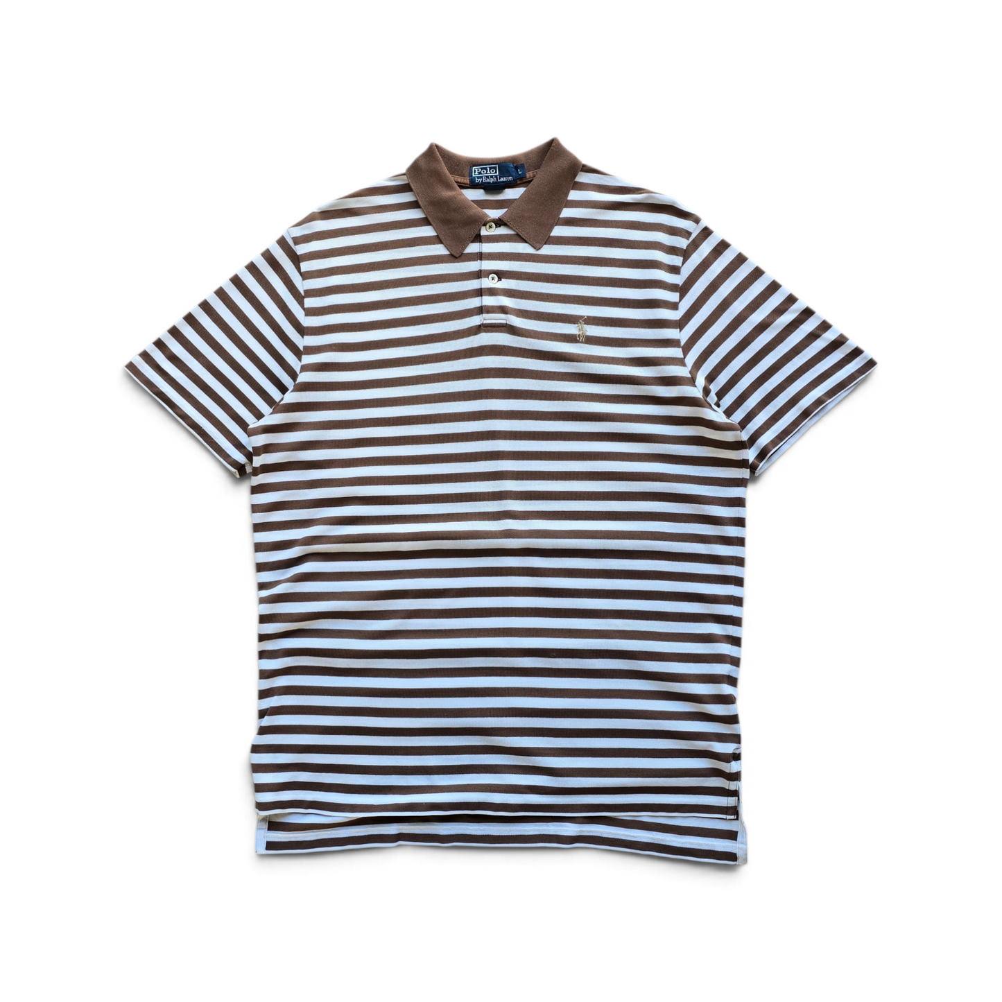 Vintage Ralph Lauren Brown Striped Polo Shirt - L