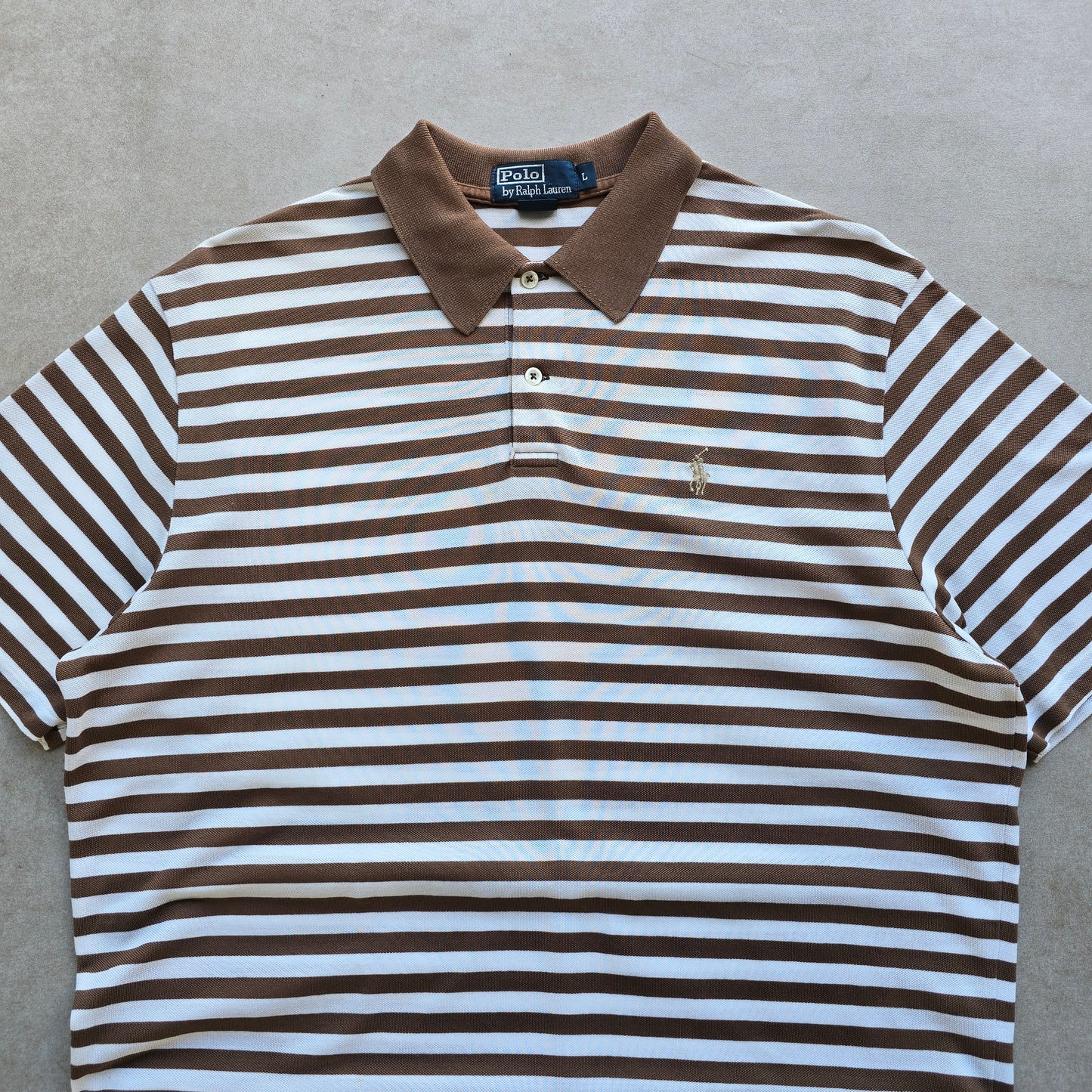 Vintage Ralph Lauren Brown Striped Polo Shirt - L
