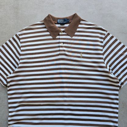 Vintage Ralph Lauren Brown Striped Polo Shirt - L