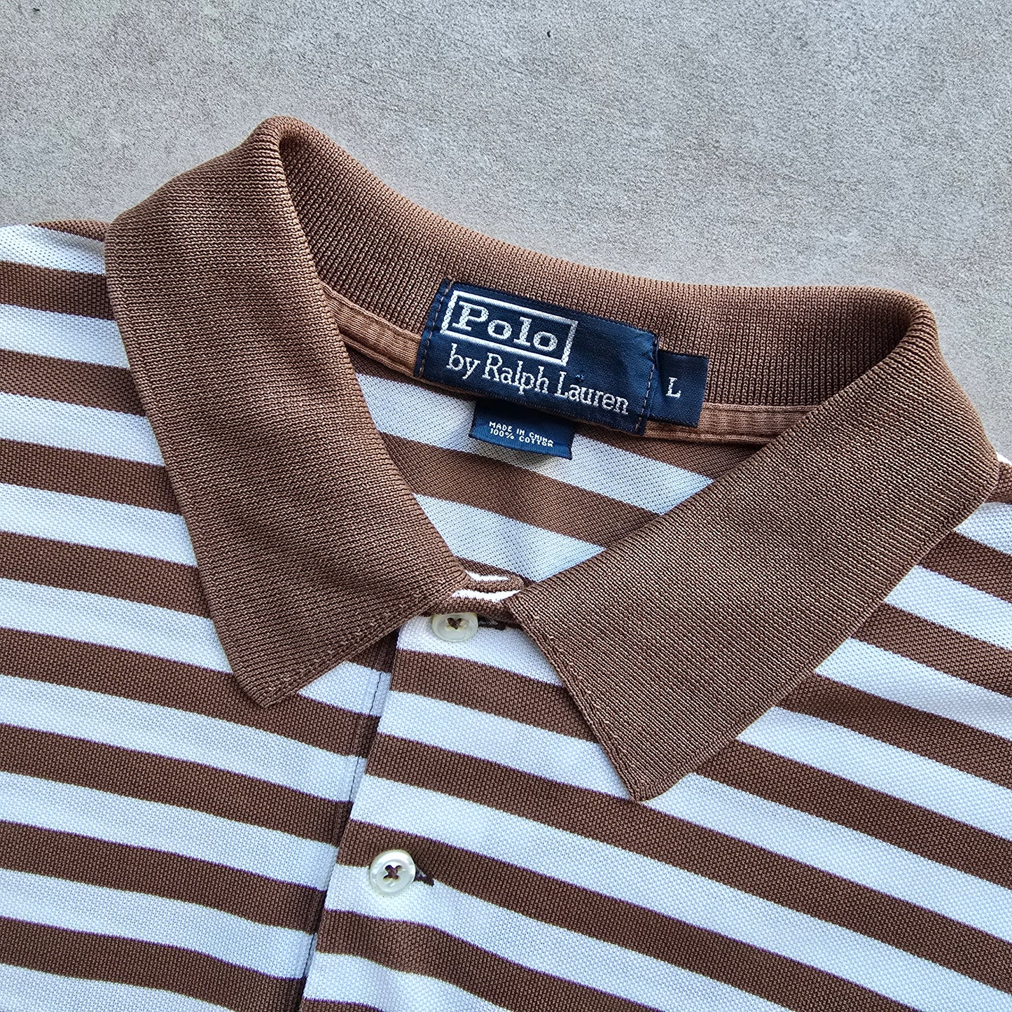 Vintage Ralph Lauren Brown Striped Polo Shirt - L