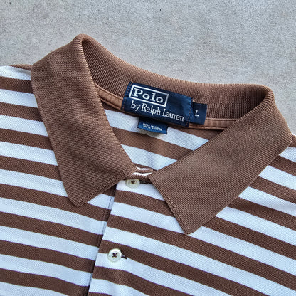Vintage Ralph Lauren Brown Striped Polo Shirt - L
