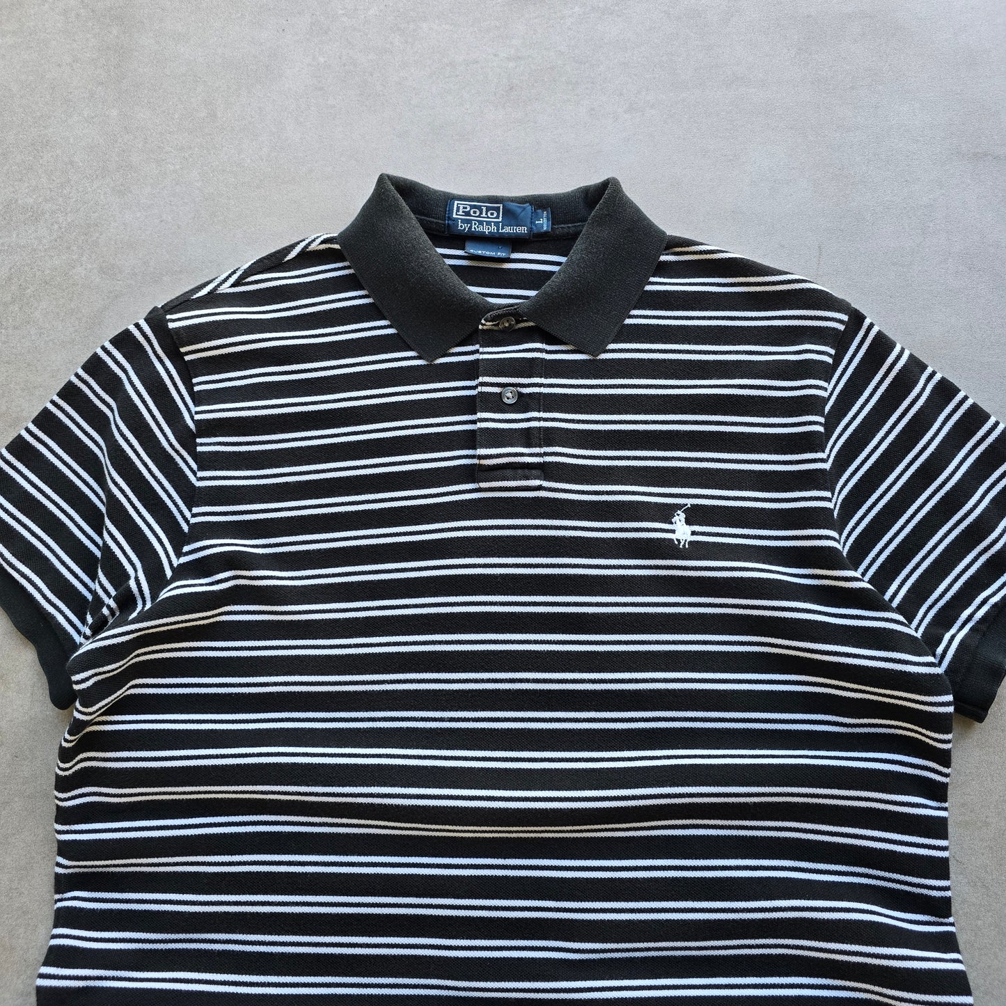 Vintage Ralph Lauren Black Striped Polo Shirt - L