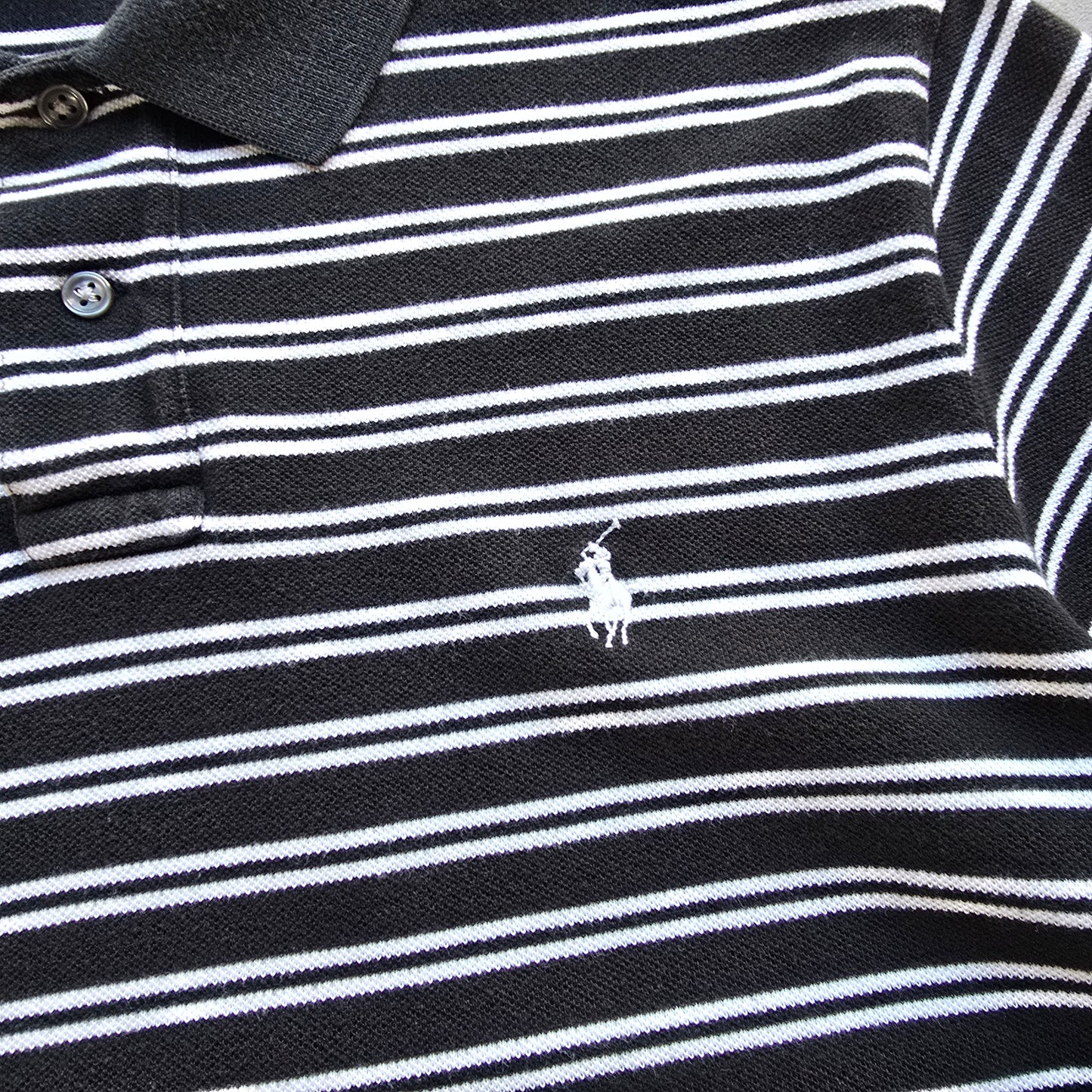 Vintage Ralph Lauren Black Striped Polo Shirt - L