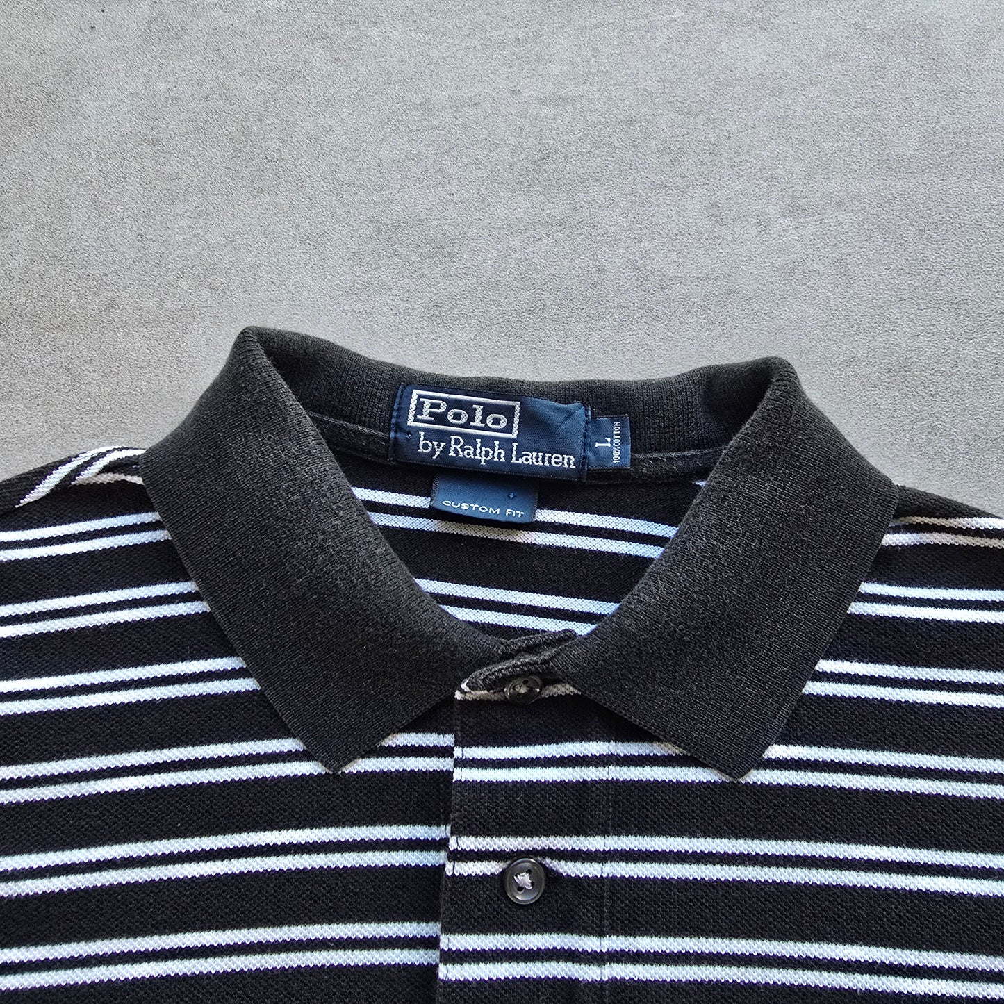 Vintage Ralph Lauren Black Striped Polo Shirt - L