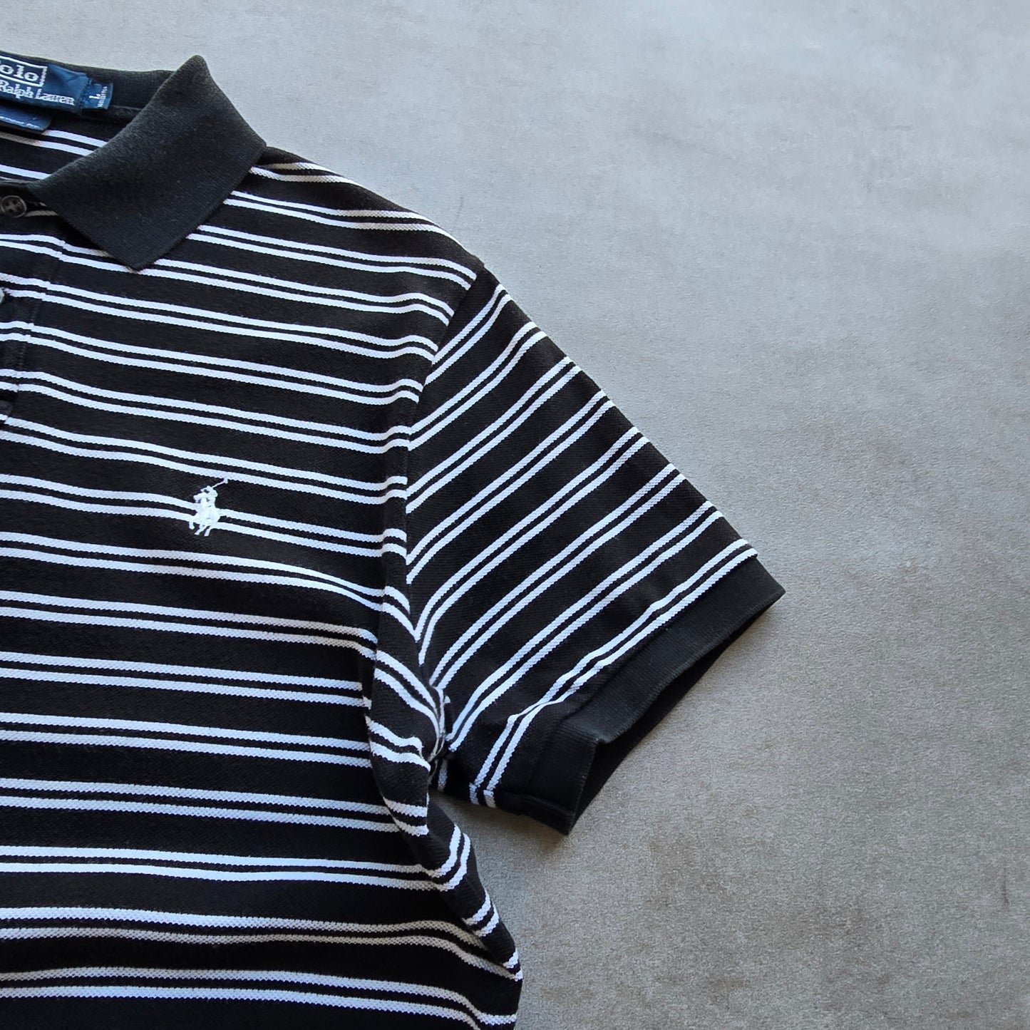 Vintage Ralph Lauren Black Striped Polo Shirt - L