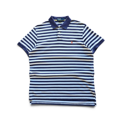 Vintage Ralph Lauren Blue Striped Polo Shirt - L