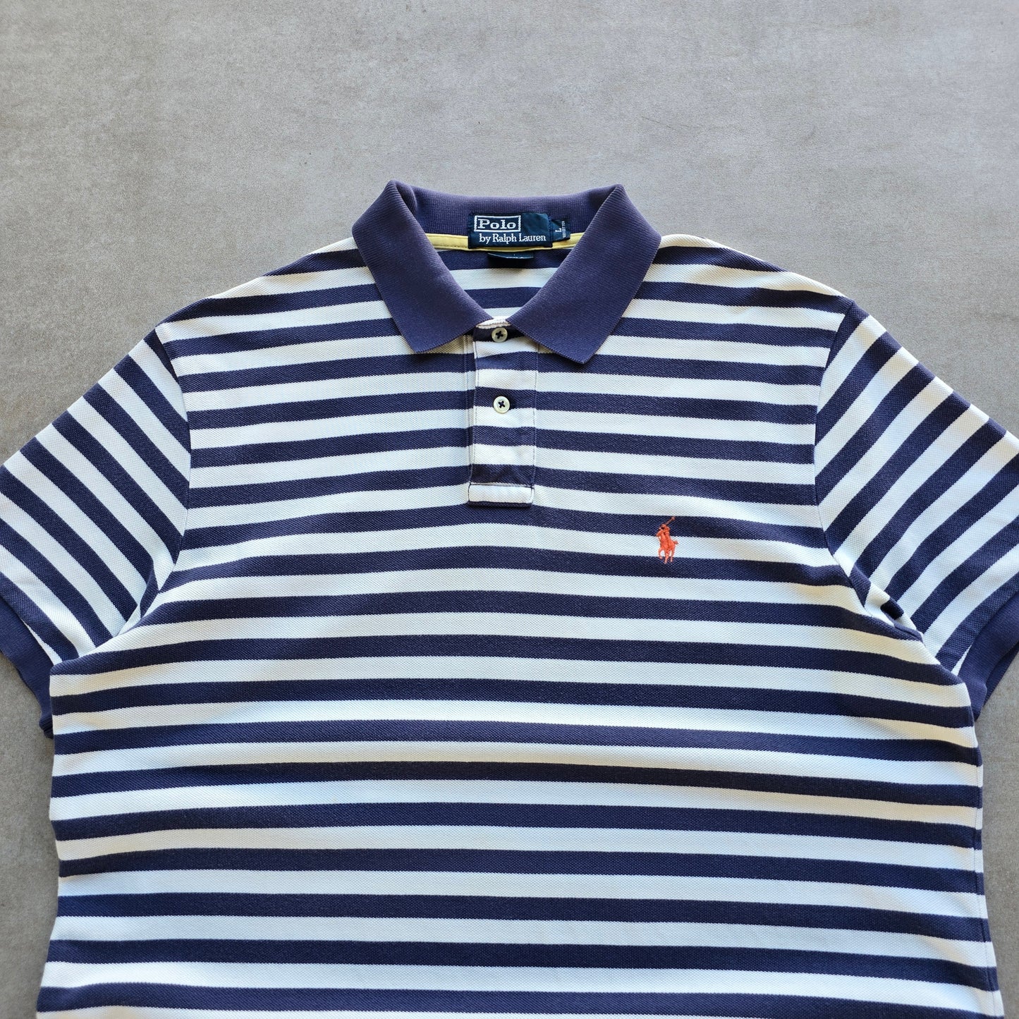 Vintage Ralph Lauren Blue Striped Polo Shirt - L