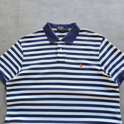 Vintage Ralph Lauren Blue Striped Polo Shirt - L