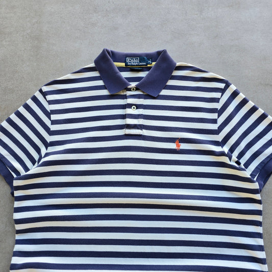 Vintage Ralph Lauren Blue Striped Polo Shirt - L