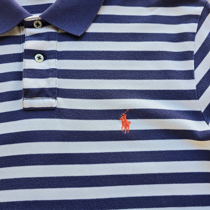 Vintage Ralph Lauren Blue Striped Polo Shirt - L