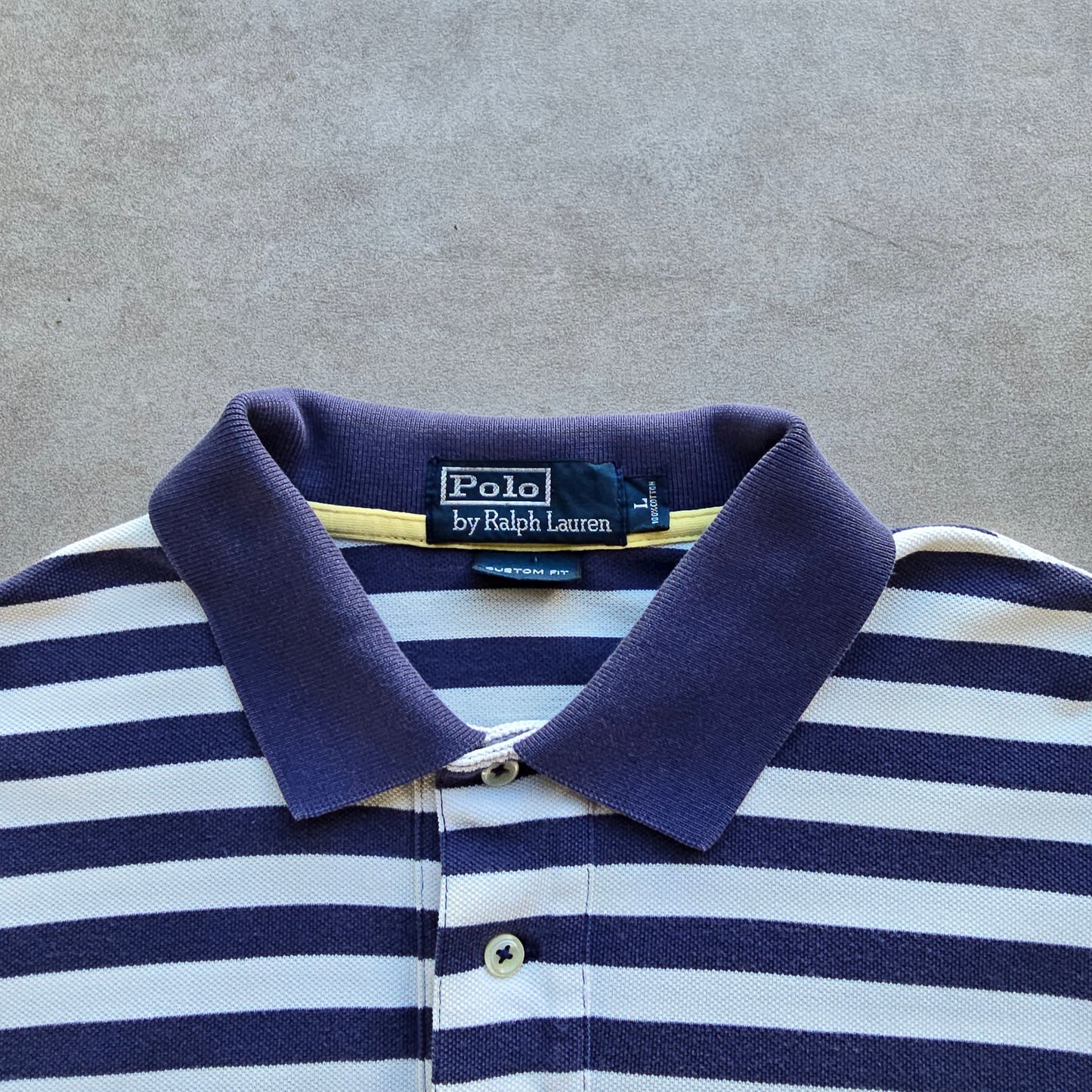 Vintage Ralph Lauren Blue Striped Polo Shirt - L