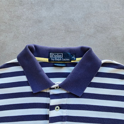 Vintage Ralph Lauren Blue Striped Polo Shirt - L