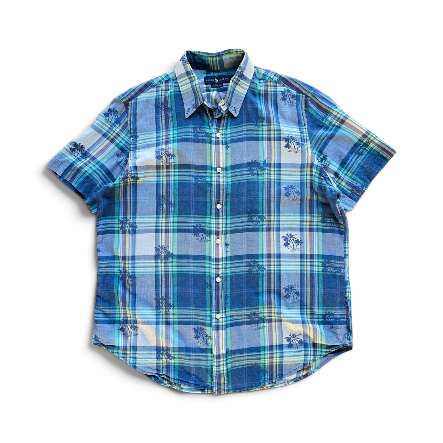 Ralph Lauren Plaid Palm Trees Short Sleeve Button Up Shirt - L