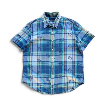 Ralph Lauren Plaid Palm Trees Short Sleeve Button Up Shirt - L