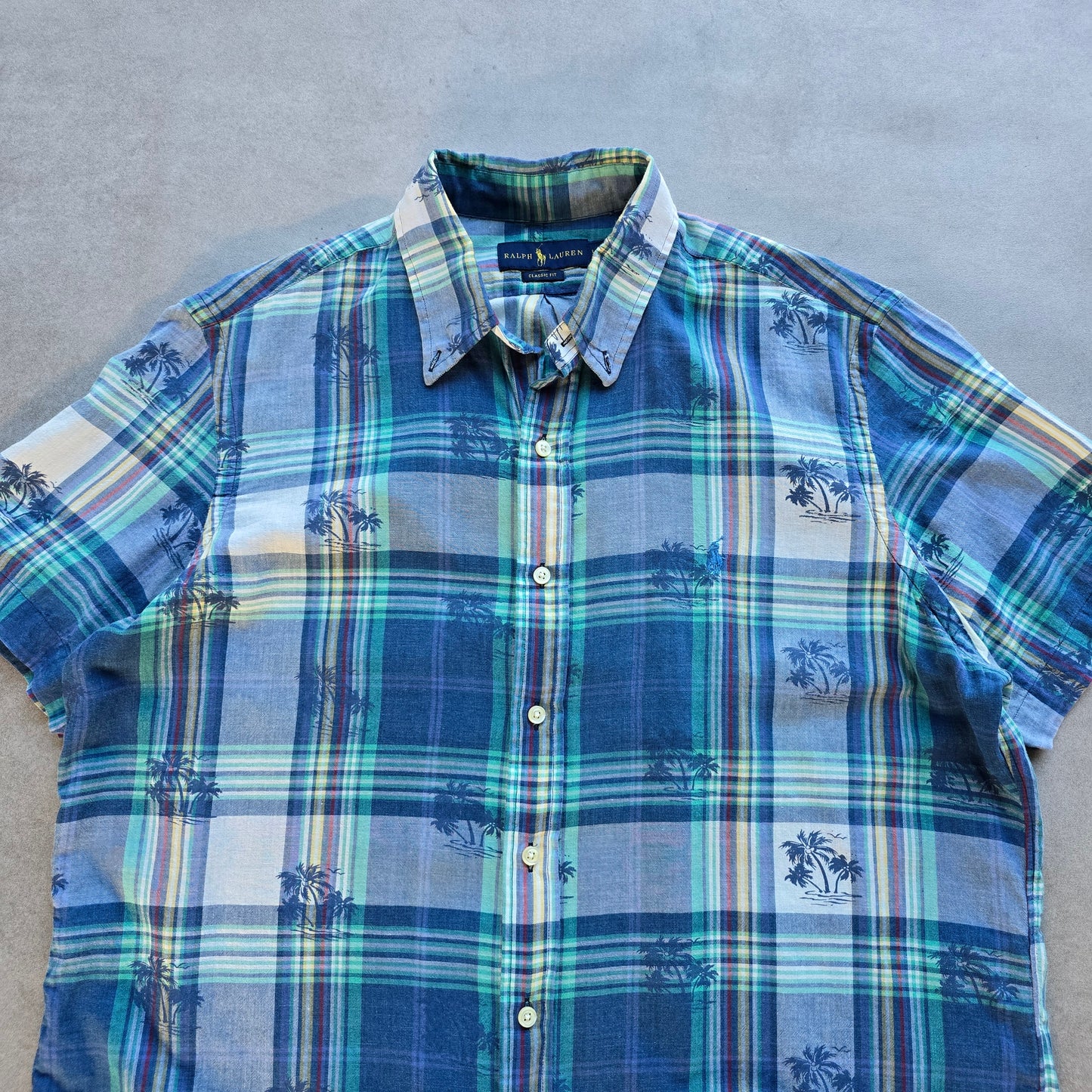 Ralph Lauren Plaid Palm Trees Short Sleeve Button Up Shirt - L