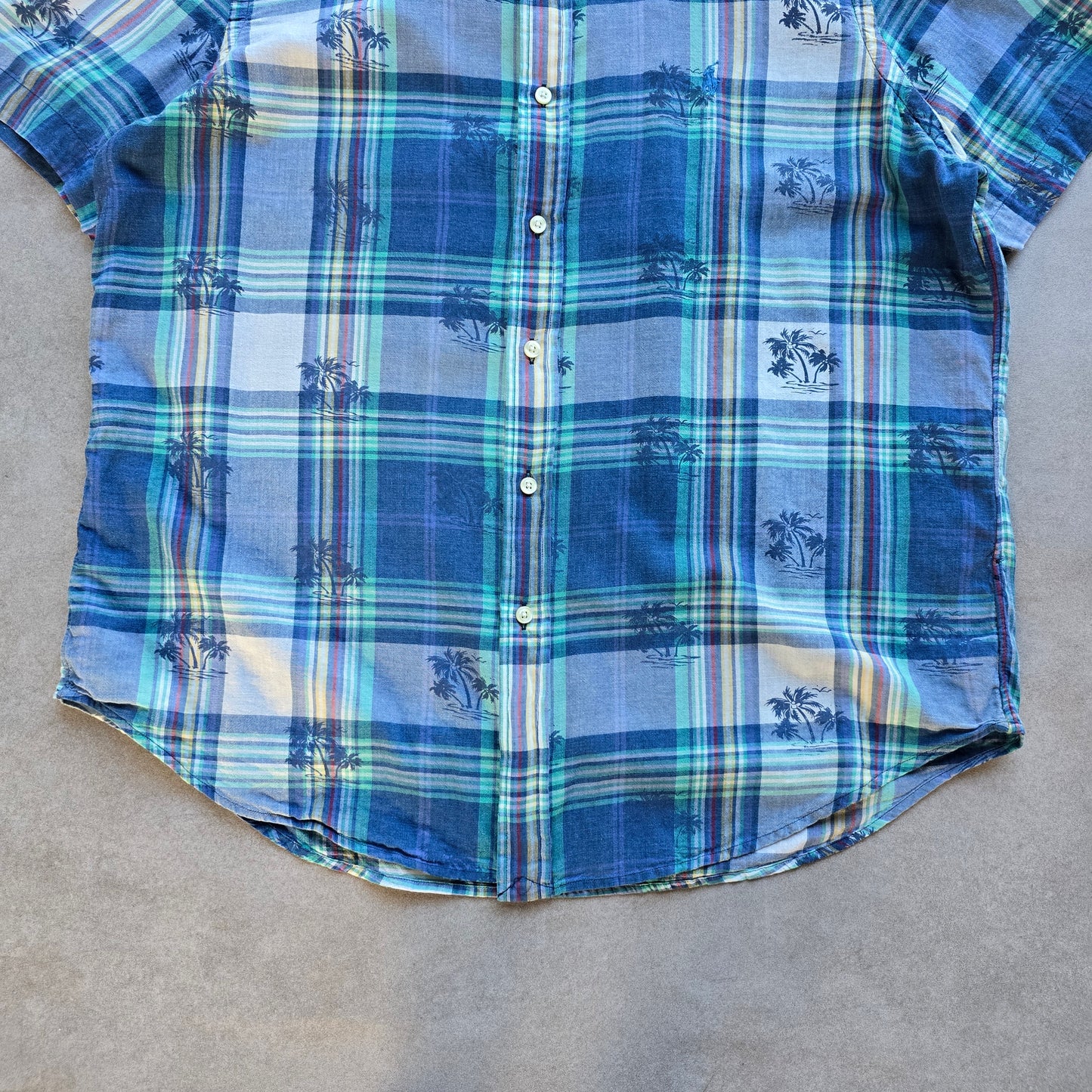 Ralph Lauren Plaid Palm Trees Short Sleeve Button Up Shirt - L