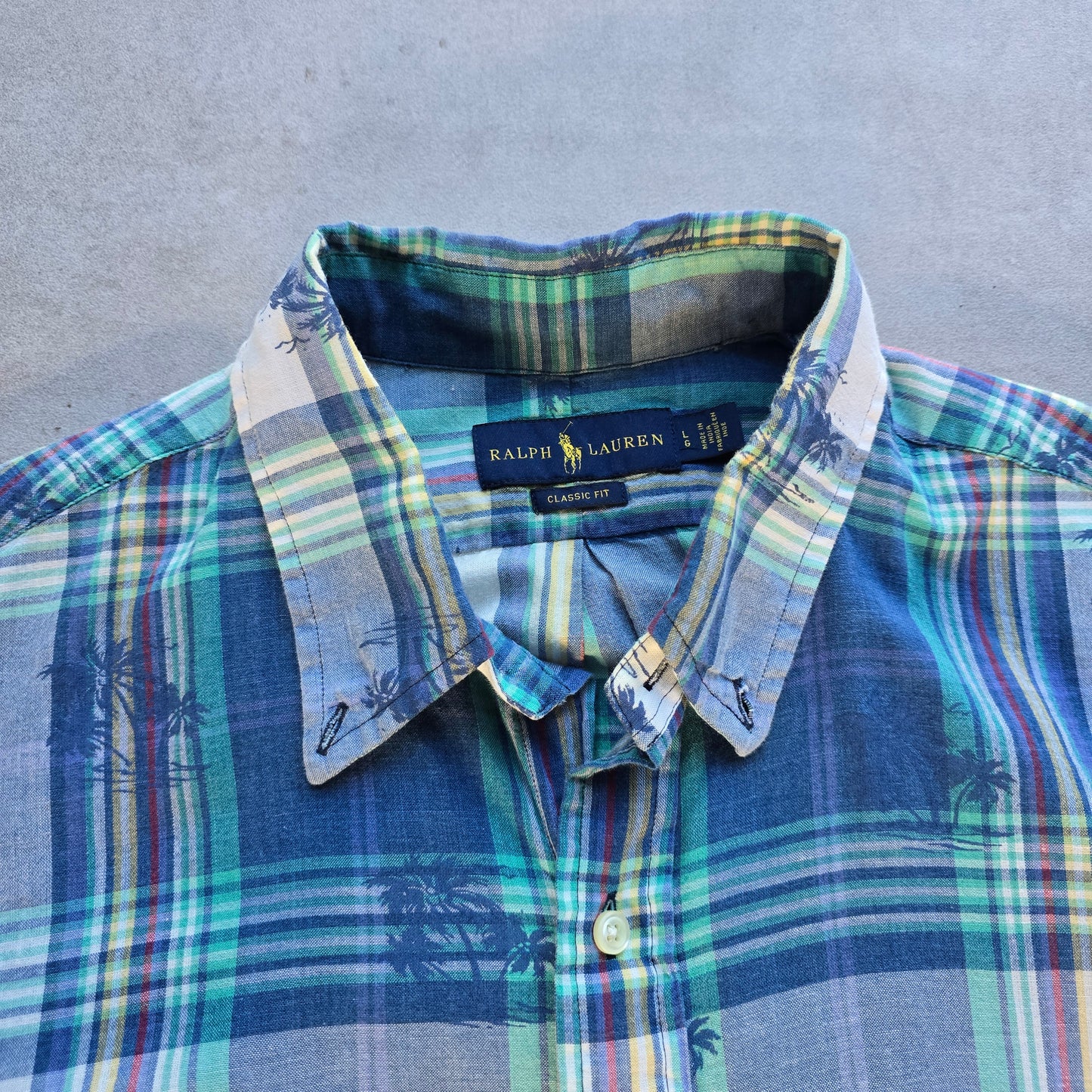 Ralph Lauren Plaid Palm Trees Short Sleeve Button Up Shirt - L