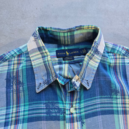 Ralph Lauren Plaid Palm Trees Short Sleeve Button Up Shirt - L