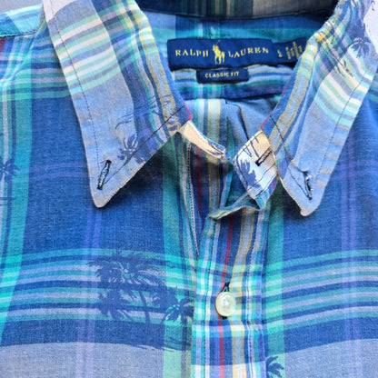 Ralph Lauren Plaid Palm Trees Short Sleeve Button Up Shirt - L