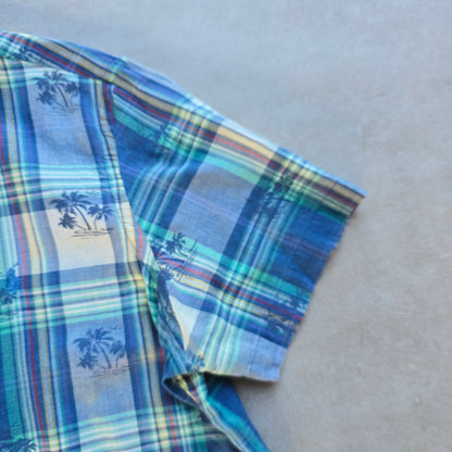 Ralph Lauren Plaid Palm Trees Short Sleeve Button Up Shirt - L