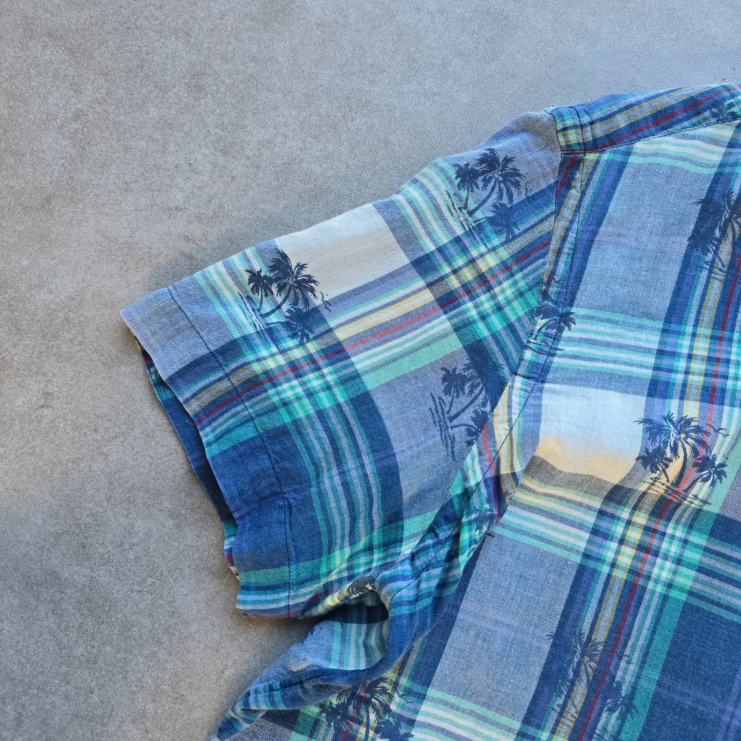 Ralph Lauren Plaid Palm Trees Short Sleeve Button Up Shirt - L