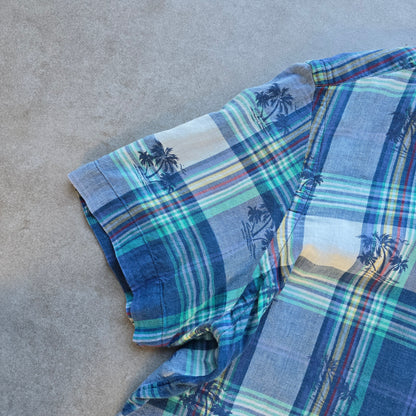 Ralph Lauren Plaid Palm Trees Short Sleeve Button Up Shirt - L