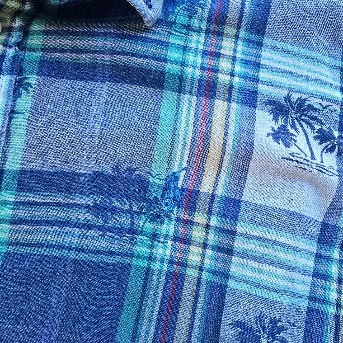 Ralph Lauren Plaid Palm Trees Short Sleeve Button Up Shirt - L