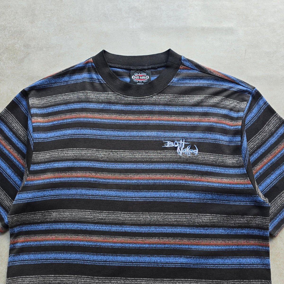 Vintage 90's Butt Naked Surfwear Striped Tee - M
