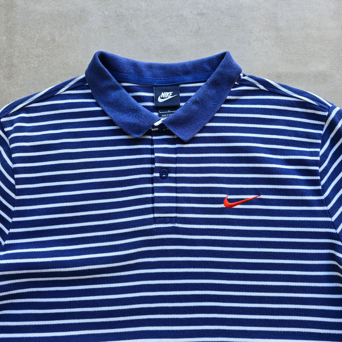 Vintage 2000's Nike Mini Swoosh Striped Polo Shirt - L