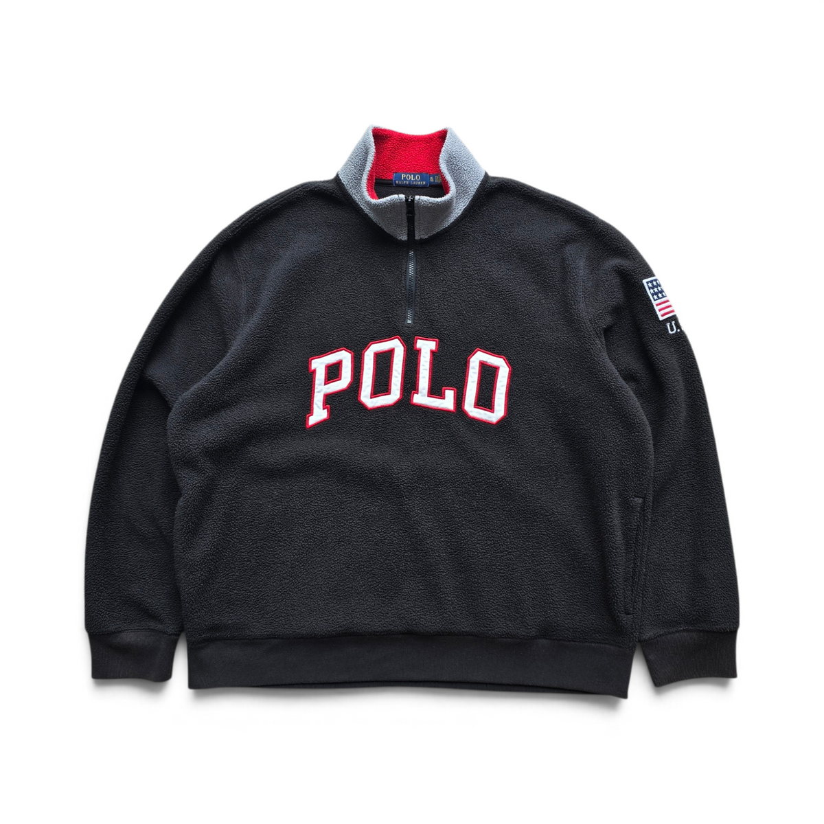 Ralph Lauren 1/4 Zip Polo Spellout Fleece Sweatshirt - XL