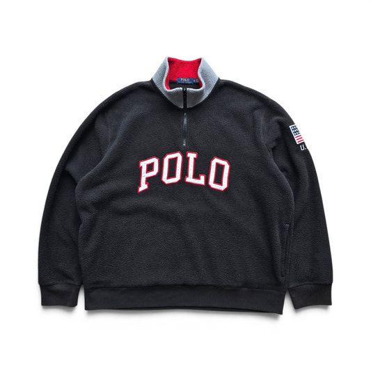 Ralph Lauren 1/4 Zip Polo Spellout Fleece Sweatshirt - XL