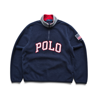 Ralph Lauren 1/4 Zip Polo Spellout Fleece Sweatshirt - M