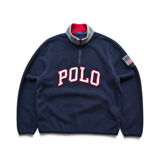 Ralph Lauren 1/4 Zip Polo Spellout Fleece Sweatshirt - M