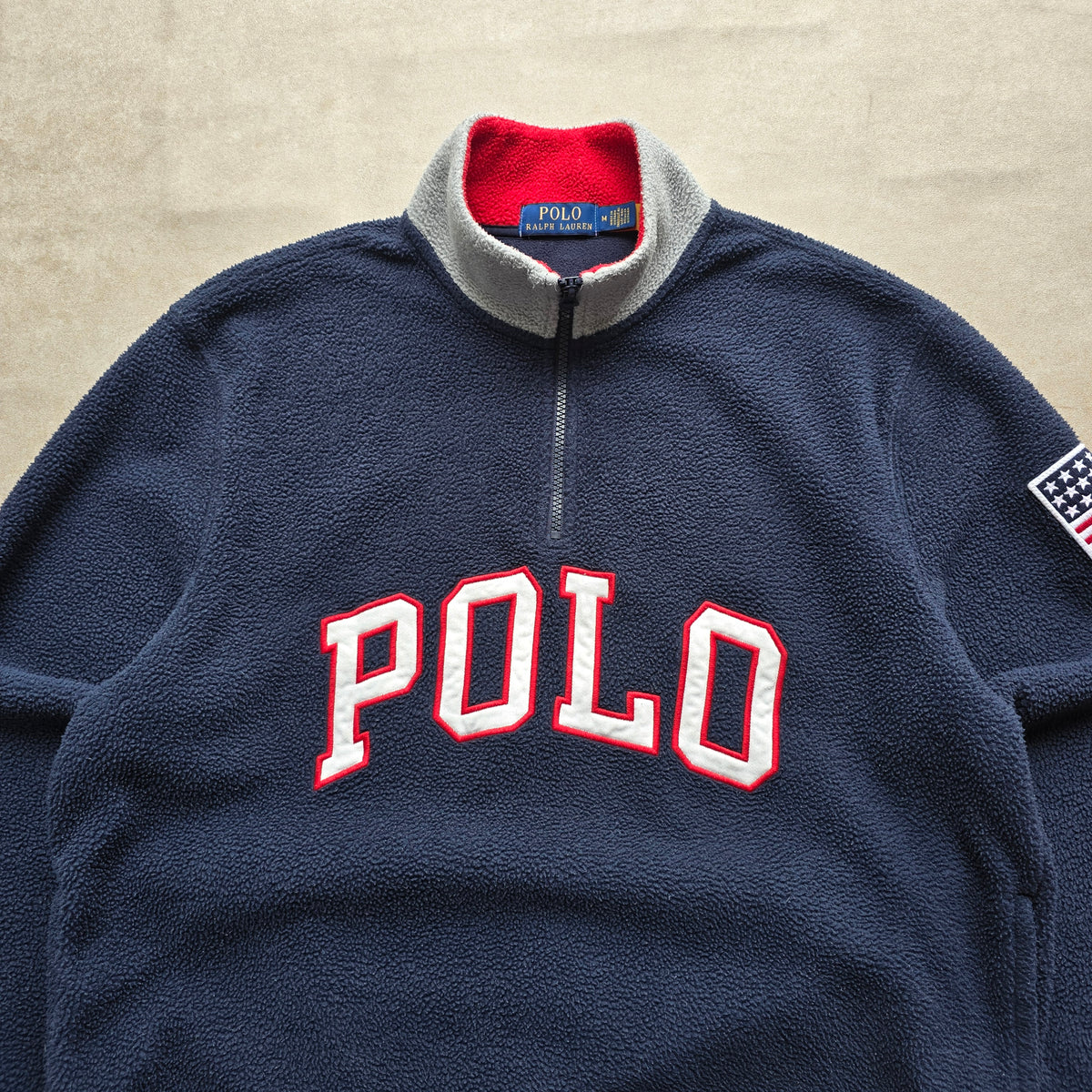 Ralph Lauren 1/4 Zip Polo Spellout Fleece Sweatshirt - M