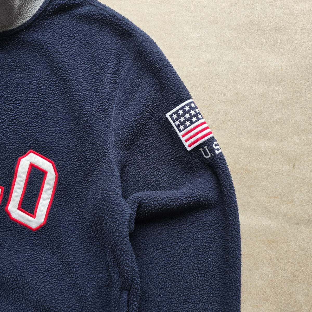 Ralph Lauren 1/4 Zip Polo Spellout Fleece Sweatshirt - M