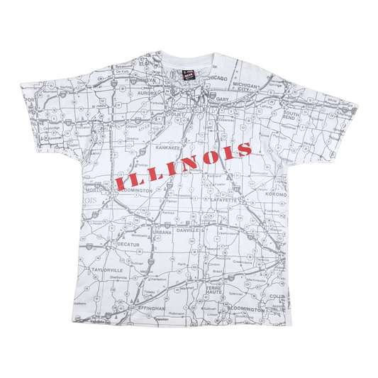 Vintage 90's Illinois Map All Over Print Tee - XL