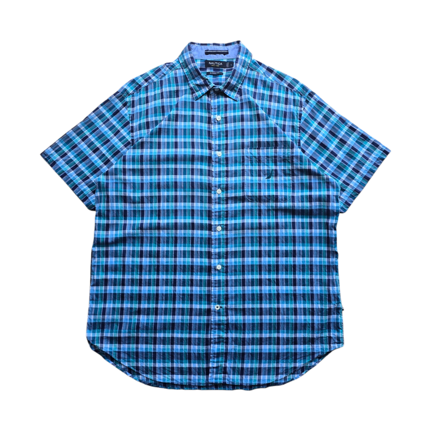 Nautica Plaid Short Sleeve Button Up Shirt - L