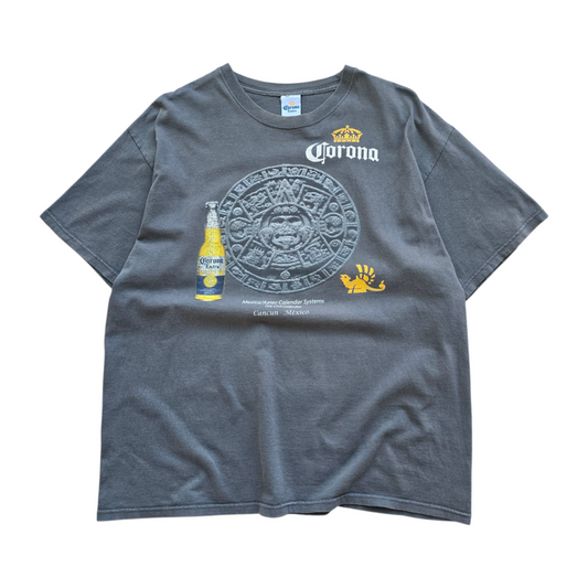 RARE Vintage Corona Cancun Mexico Aztec Calendar Tee - L