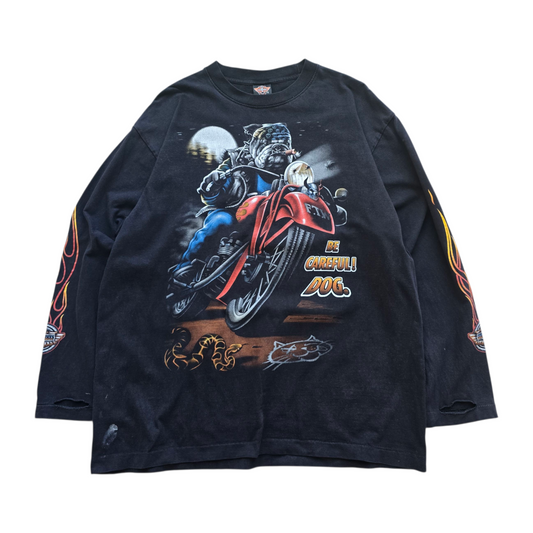 Vintage Be Careful Dog Long Sleeve Tee - XL