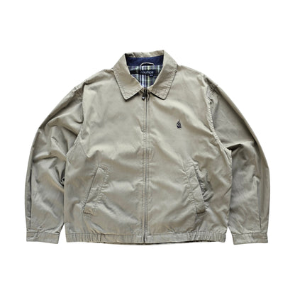 DEEP VINTAGE 90s Nautica Harrington jacket in beige with a classic collar, zip front, and plaid interior lining.
