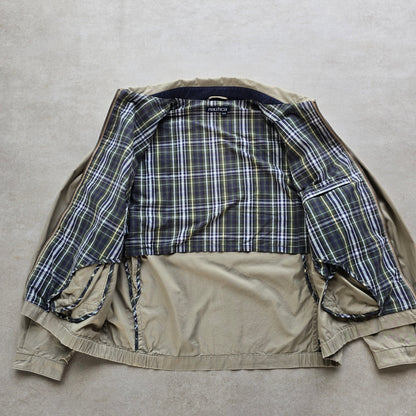 DEEP VINTAGE vintage 90s Nautica Harrington jacket in beige with a green and blue plaid interior lining