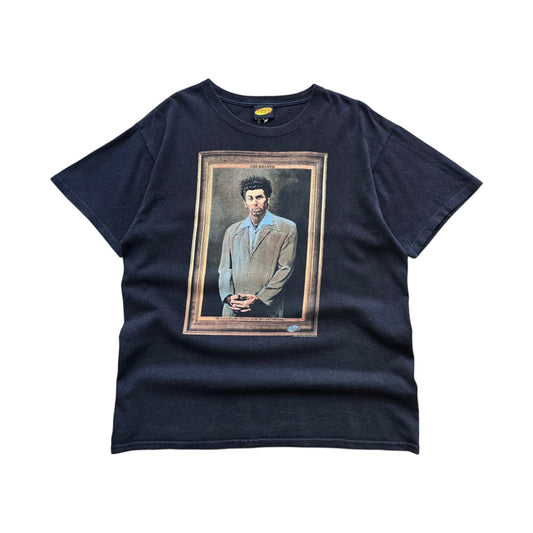 DEEP VINTAGE black t-shirt featuring a graphic print of the Kramer portrait from Seinfeld