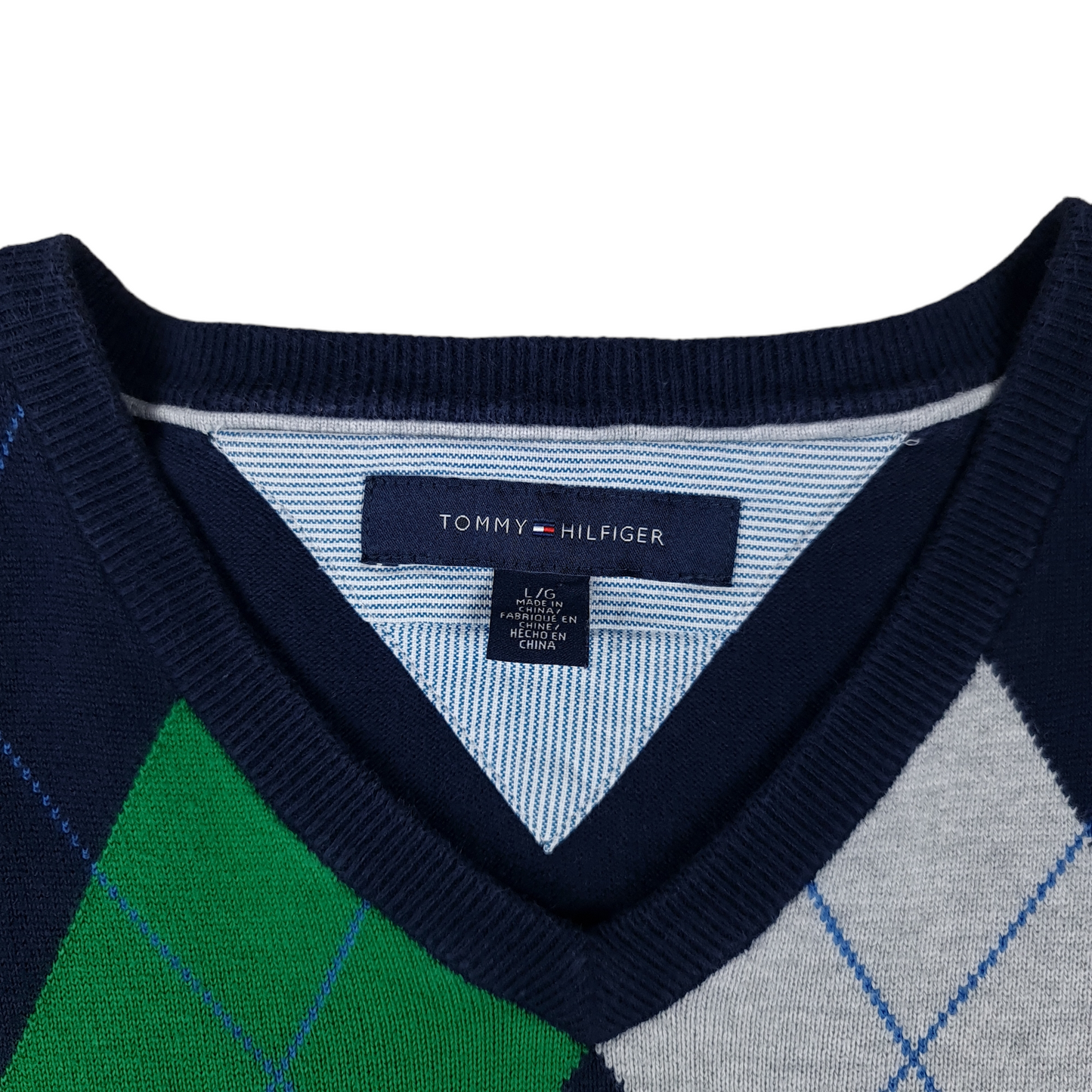 Tommy Hilfiger Argyle Diamond V Neck Sweater - L