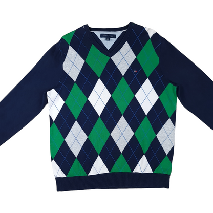 Tommy Hilfiger Argyle Diamond V Neck Sweater - L